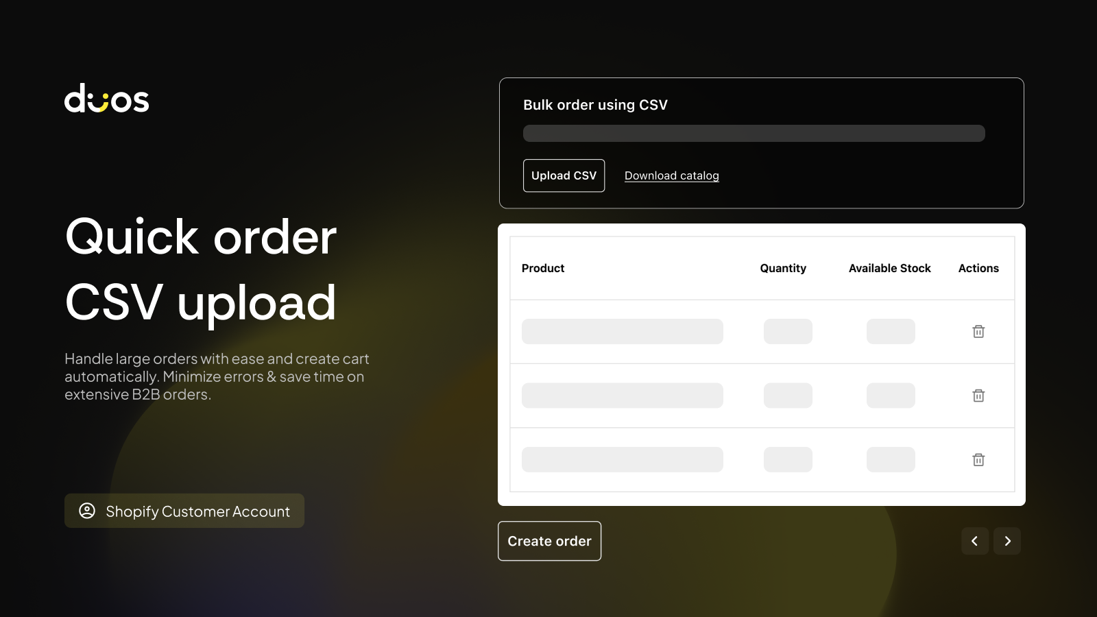 quick order, bulk order with CSV Upload