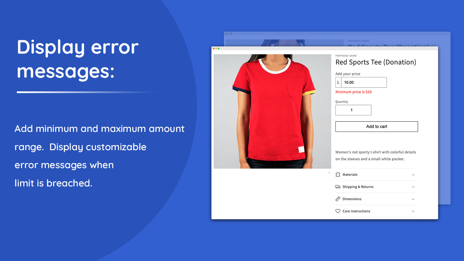 Show price error messages