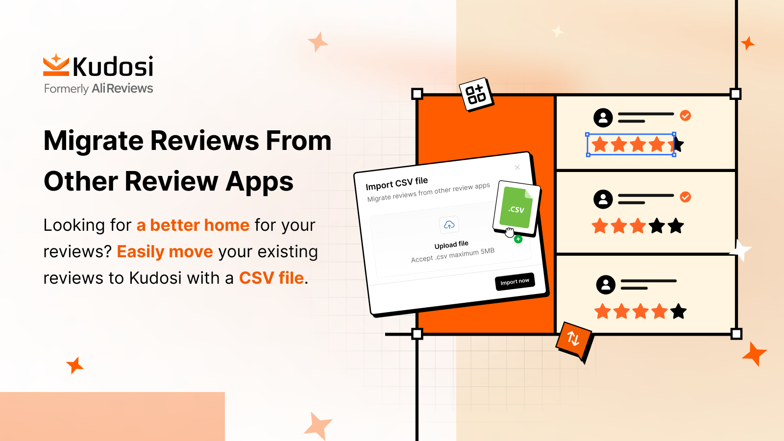 Kudosi (Ali Reviews) migrate reviews from other reviews apps