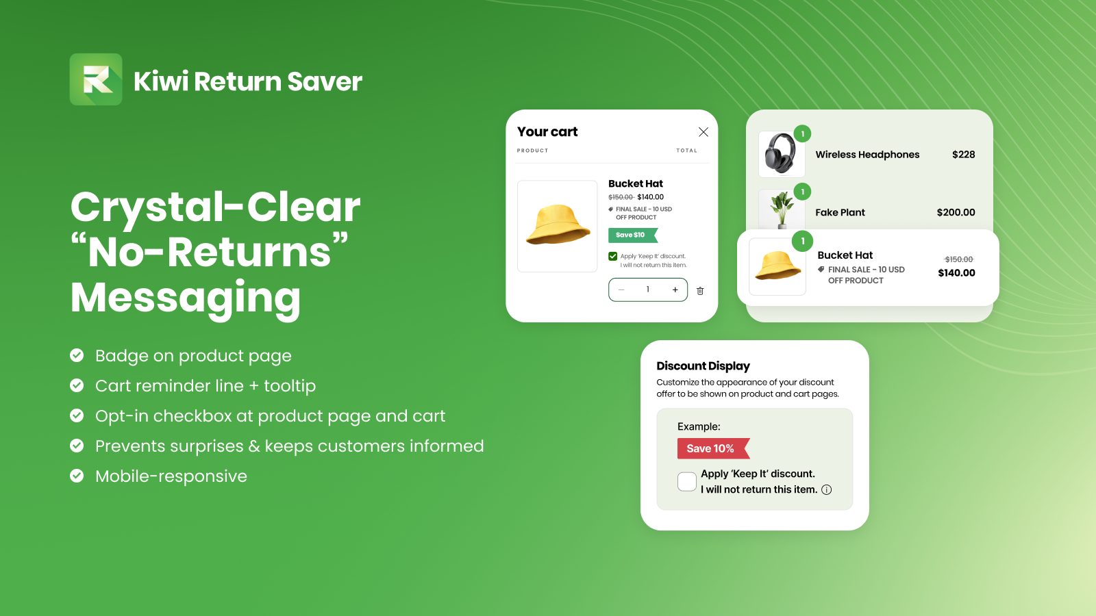 Clear messaging in product page, in cart and in check out 