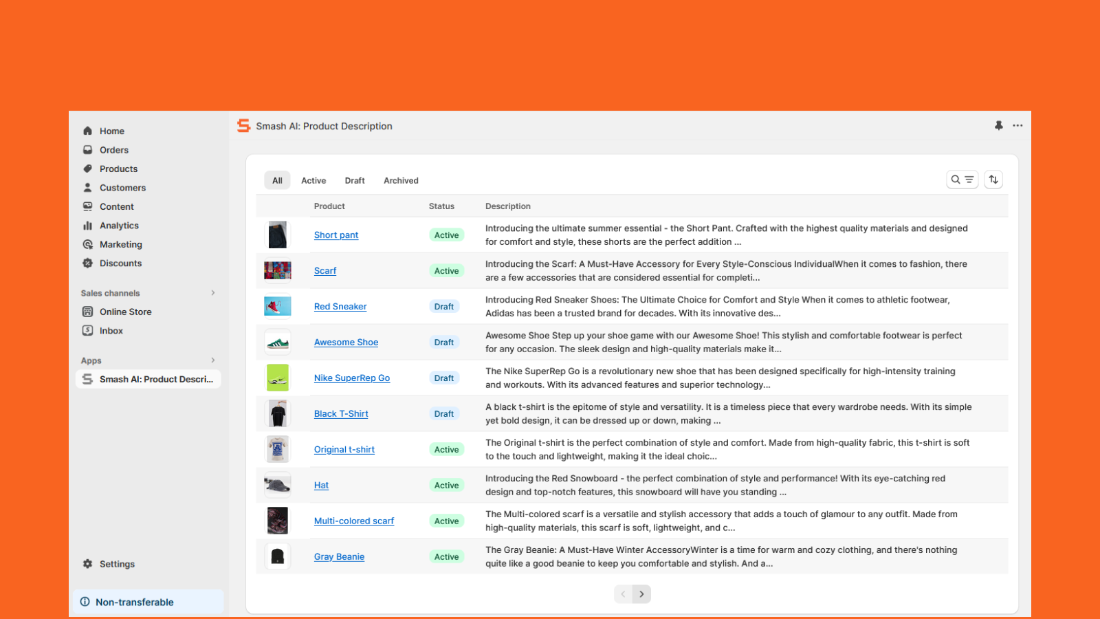Listing products with description