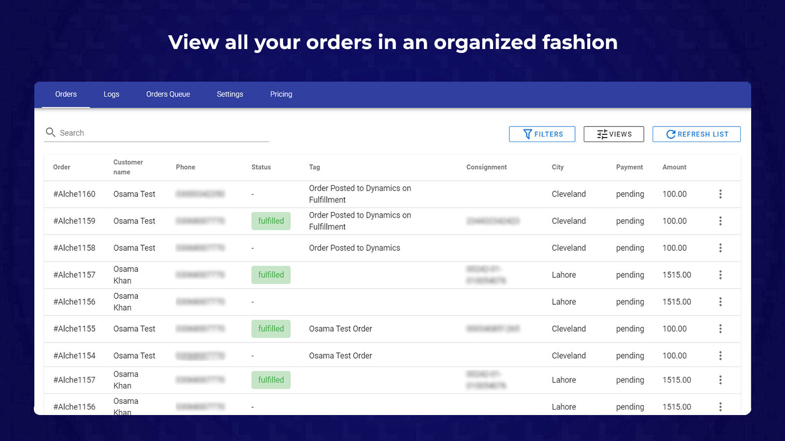 Orders Screen