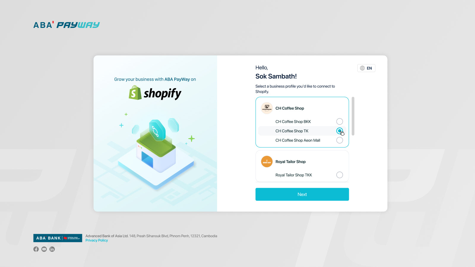 Choose an outlet link with your Shopify store