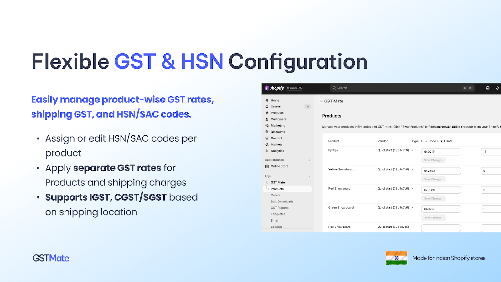 Flexible GST & HSN Codes