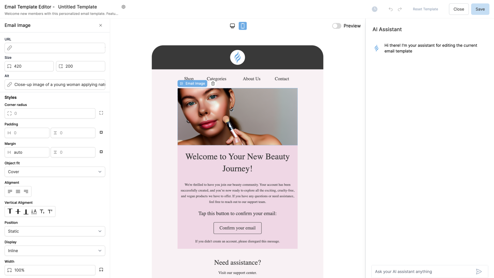 Edit your email templates with Cavaco's email template builder