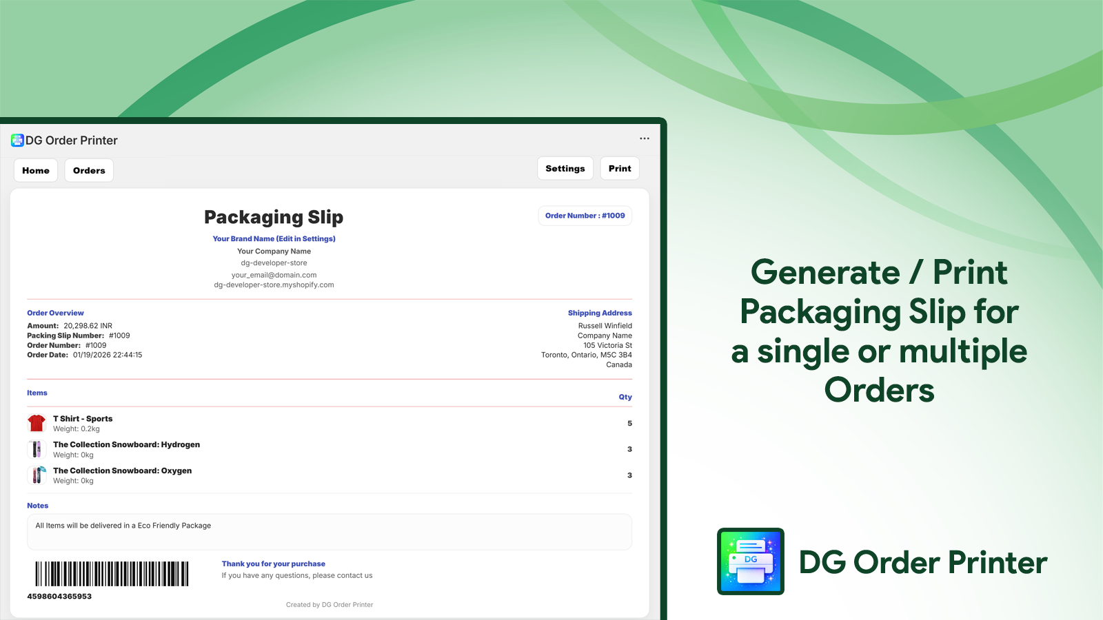 DG Order Printer Packaging Slip Download and Print