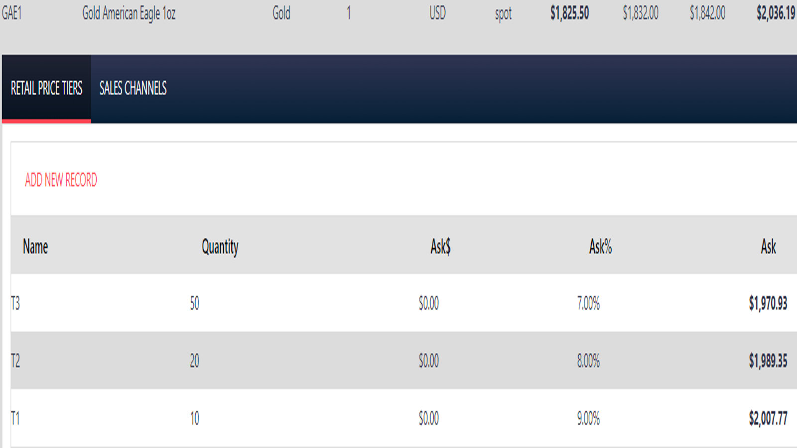 Tiered pricing to allow volume discounts