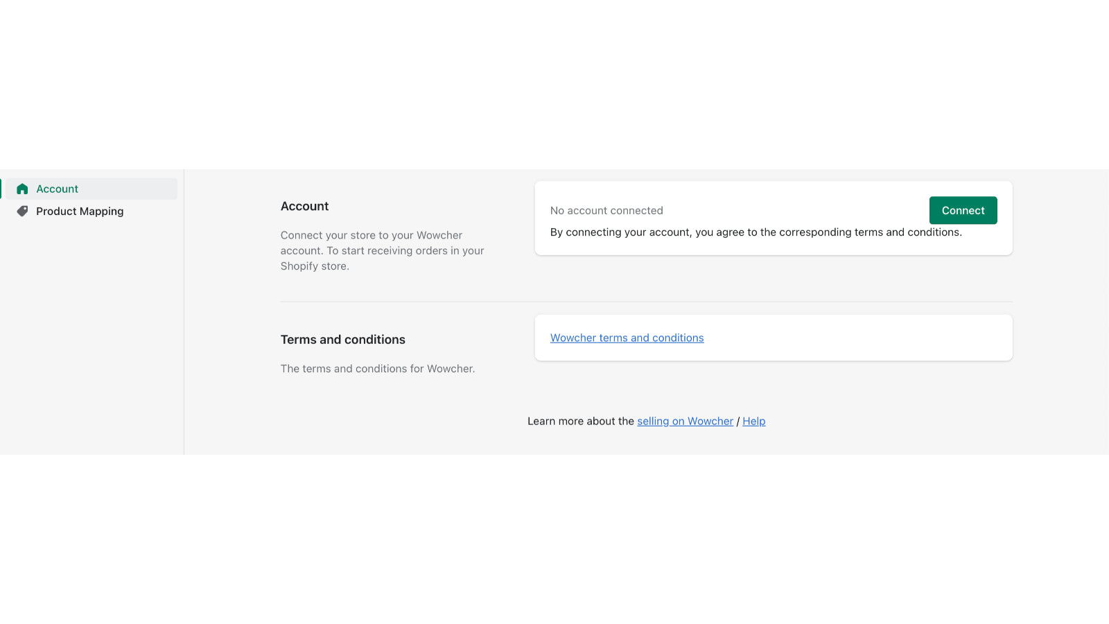 Initial Account connection screen