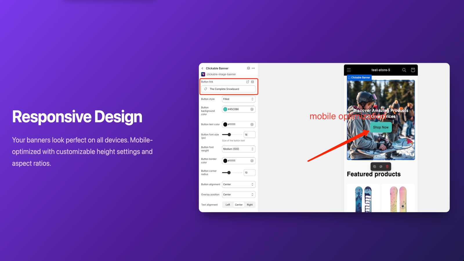 Responsive banner design with mobile optimization settings