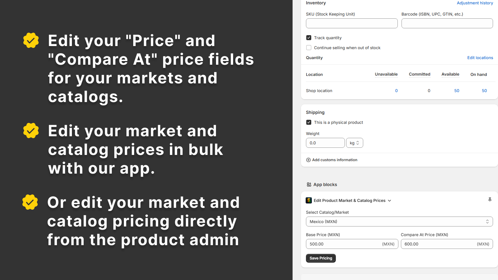 Edit your price fields for your markets and catalogs