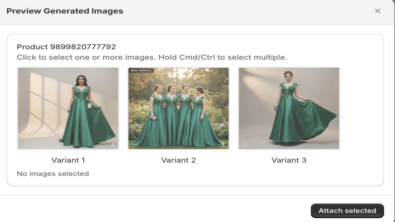 Preview generated images and attach to product