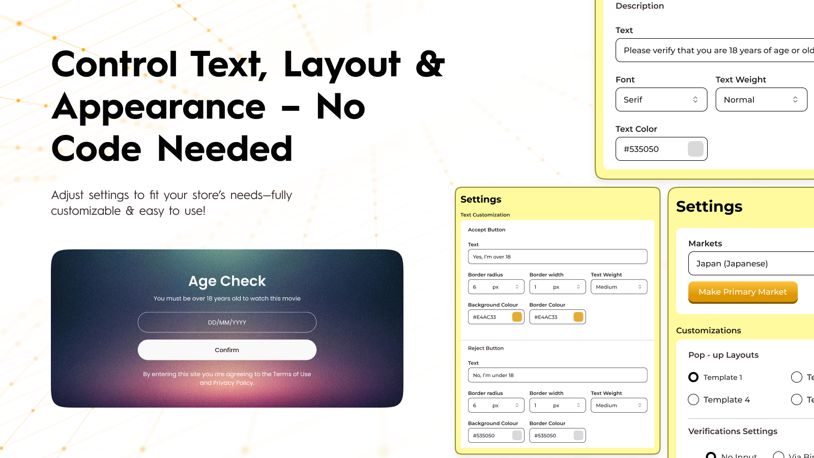 Easy to setup popup with multiple settings