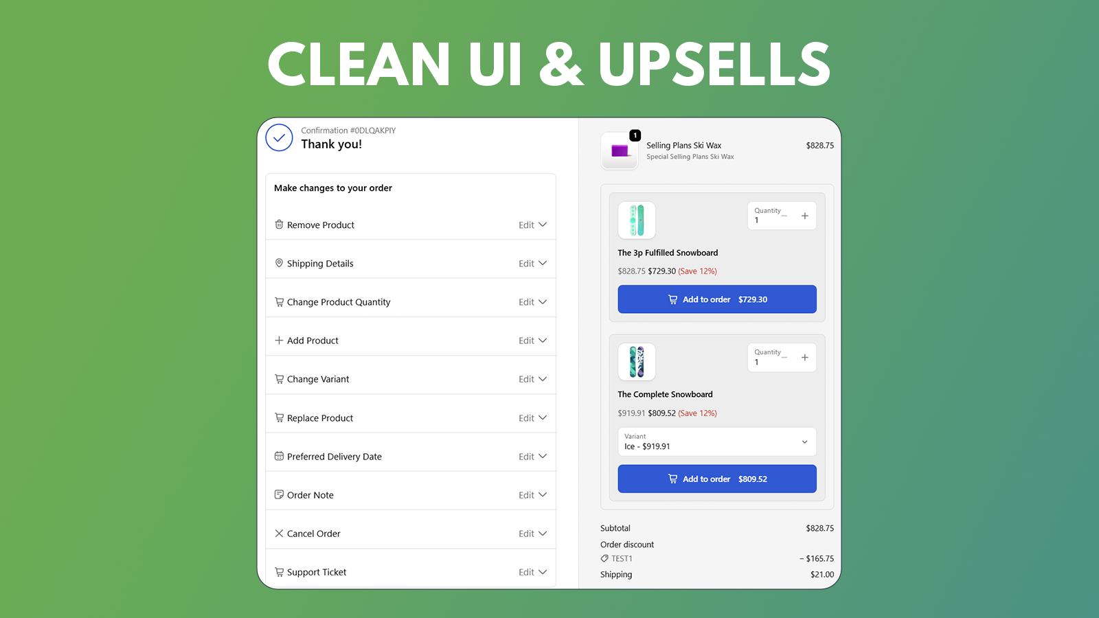 post-purchase upsell thank you and order status page