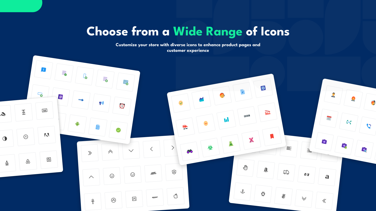 Wide variety of customizable icons for enhancing product pages