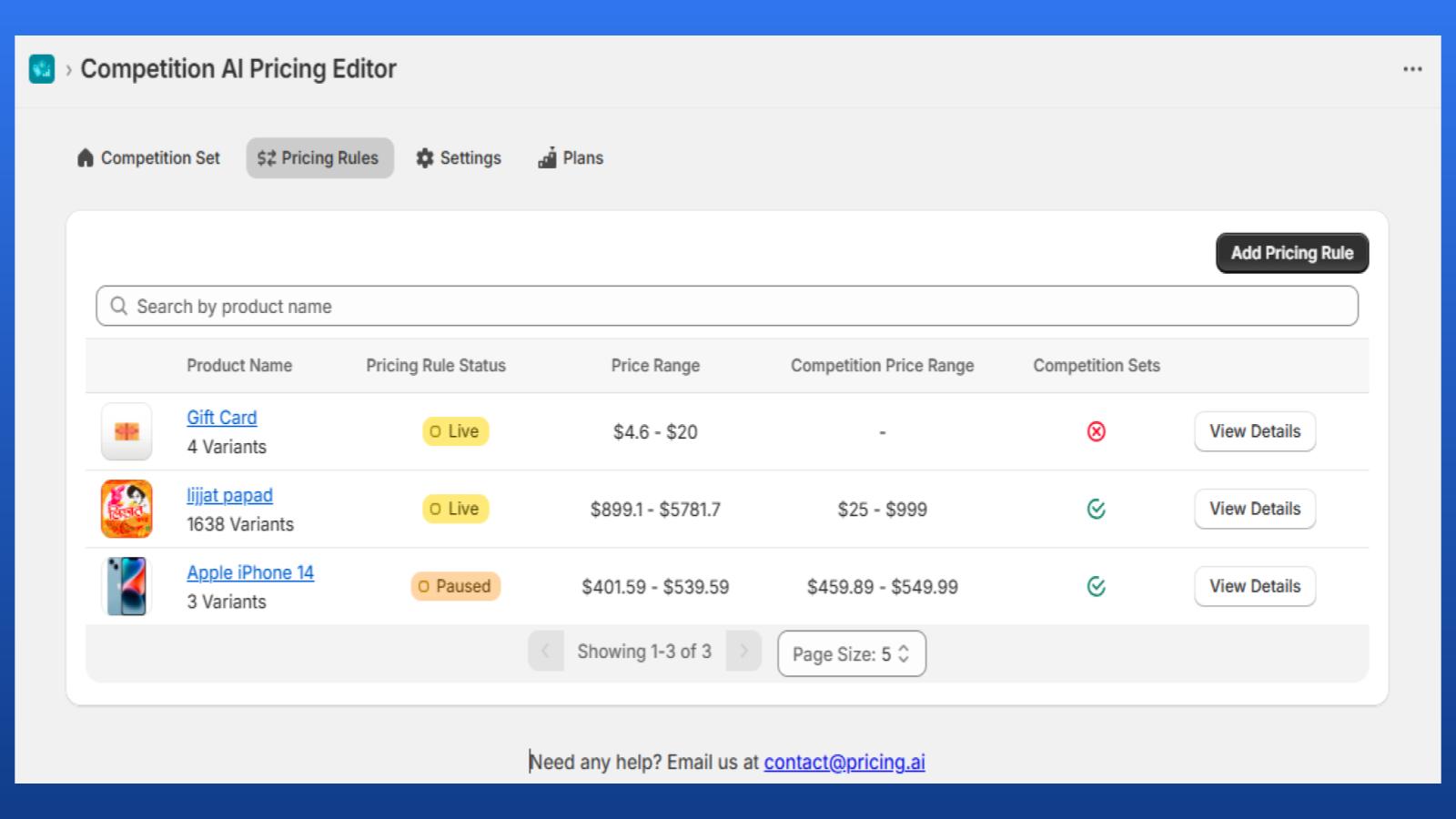 Create competition set for products