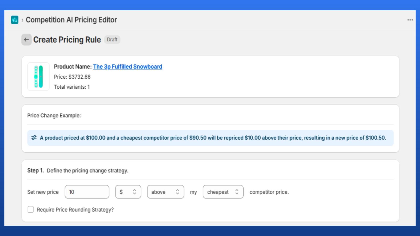 Create pricing rules based on competitor