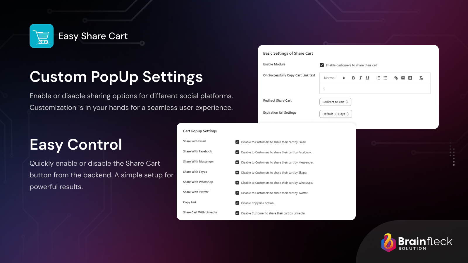 Easy Share Cart – Custom popup settings with full share control