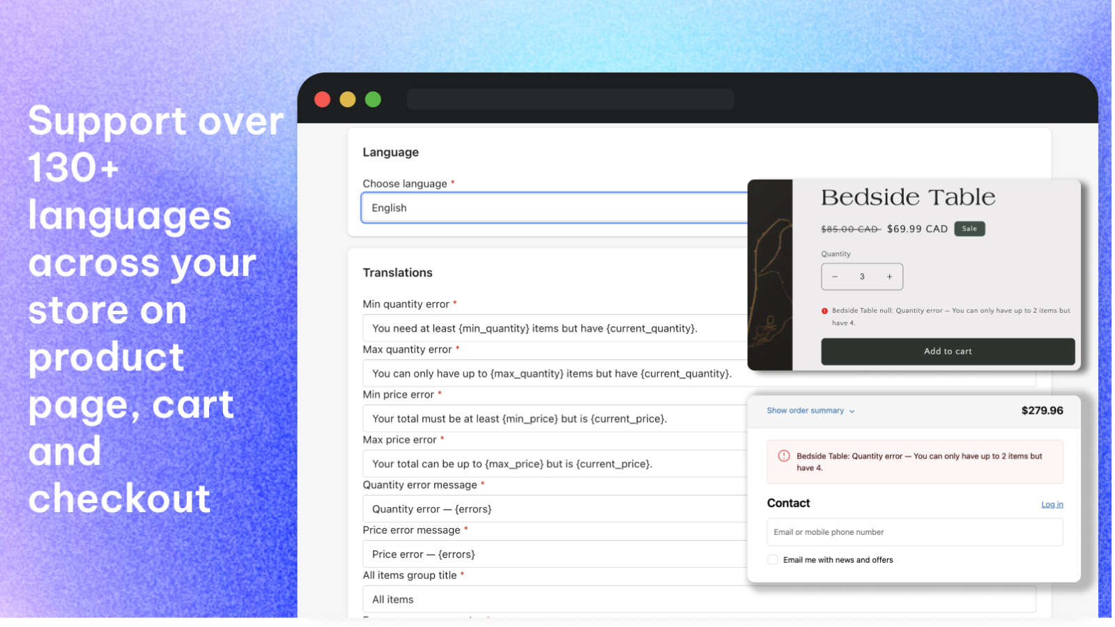 Support over 130+ languages across your store on cart &amp; checkout