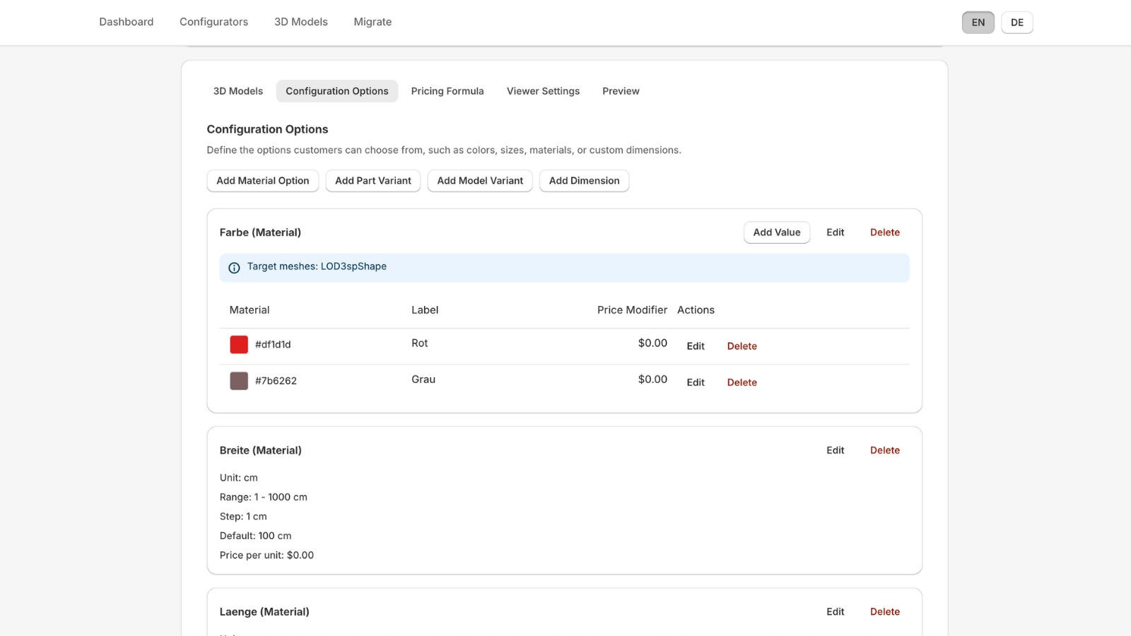 Add options to your configurator