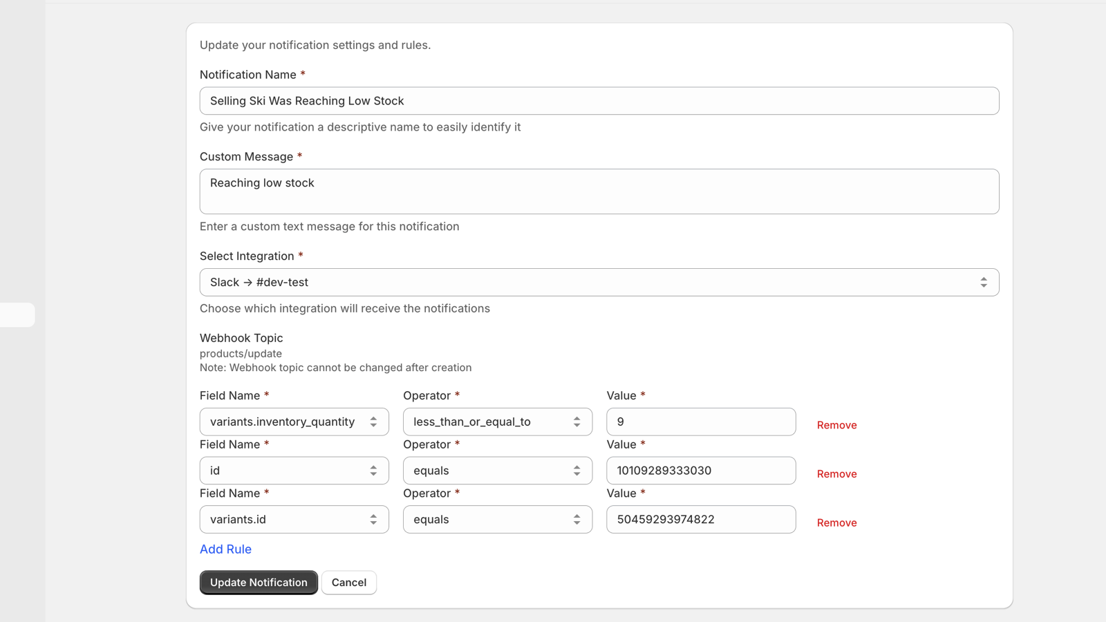 notification setting edit
