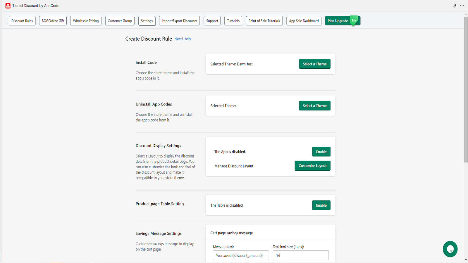 General Settings page