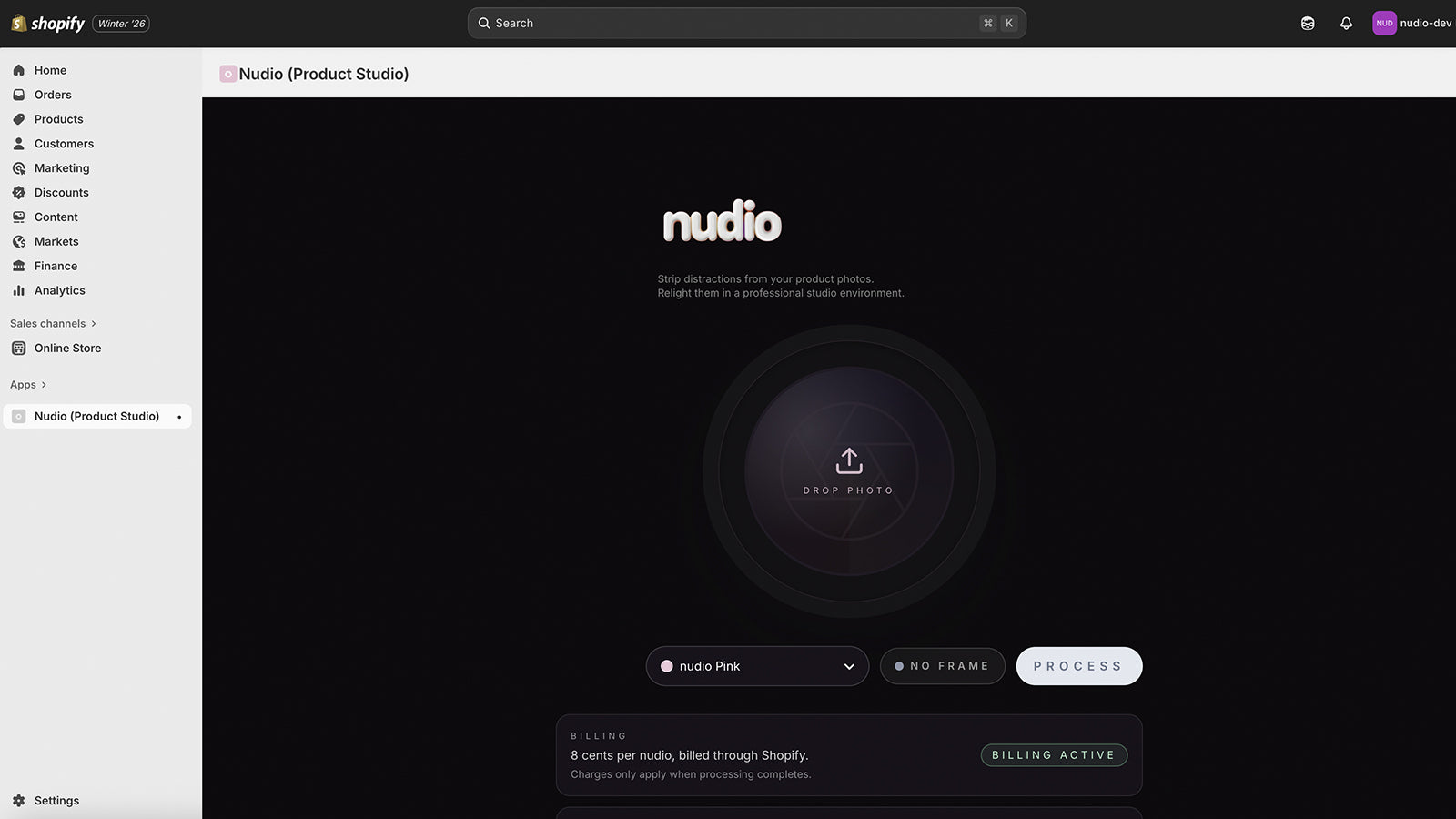 Nudio Application awaiting image upload
