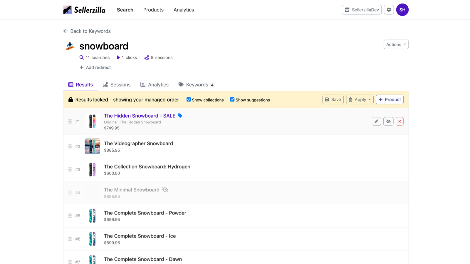 Control search results