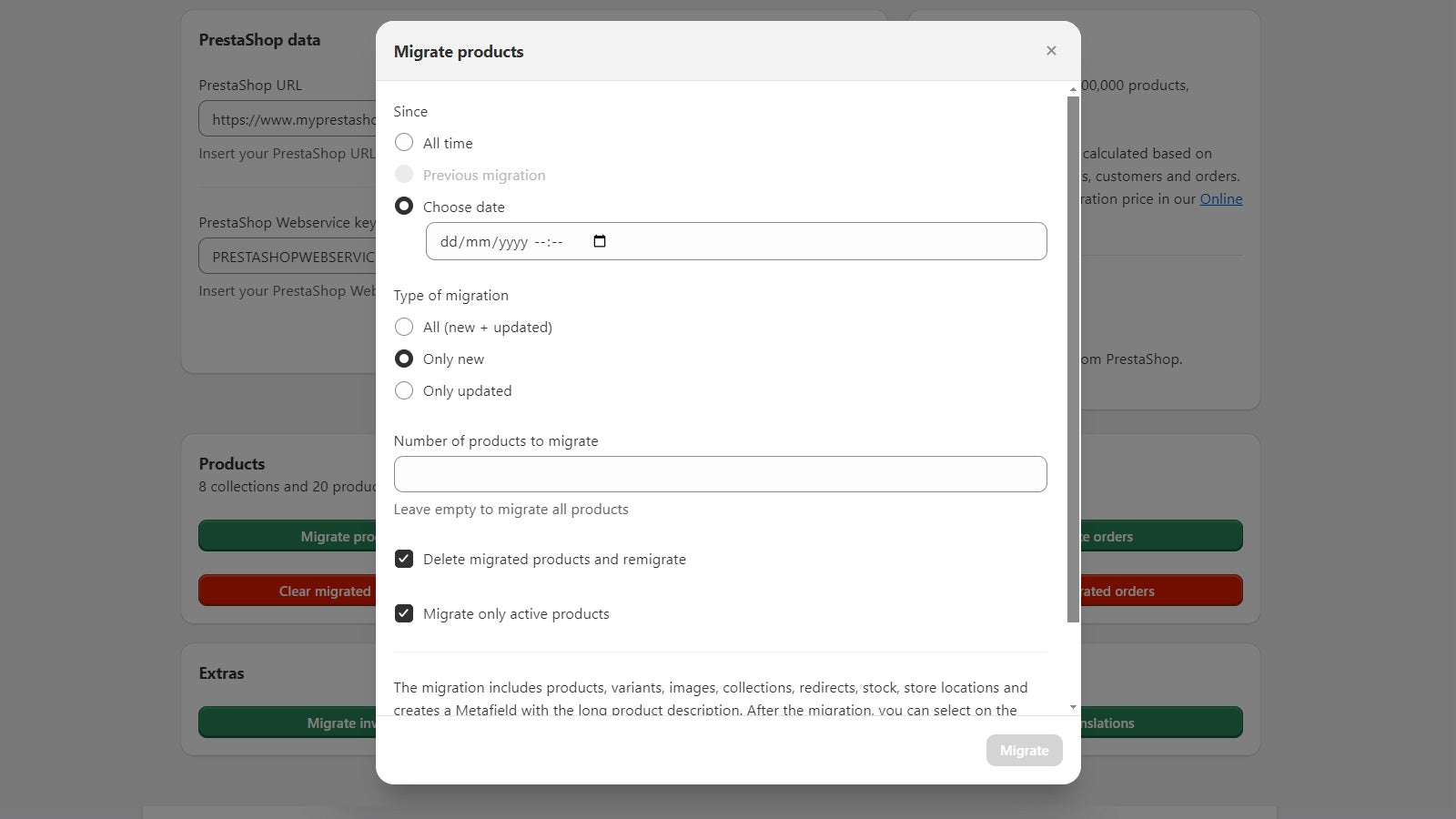 Choose the type of migration.