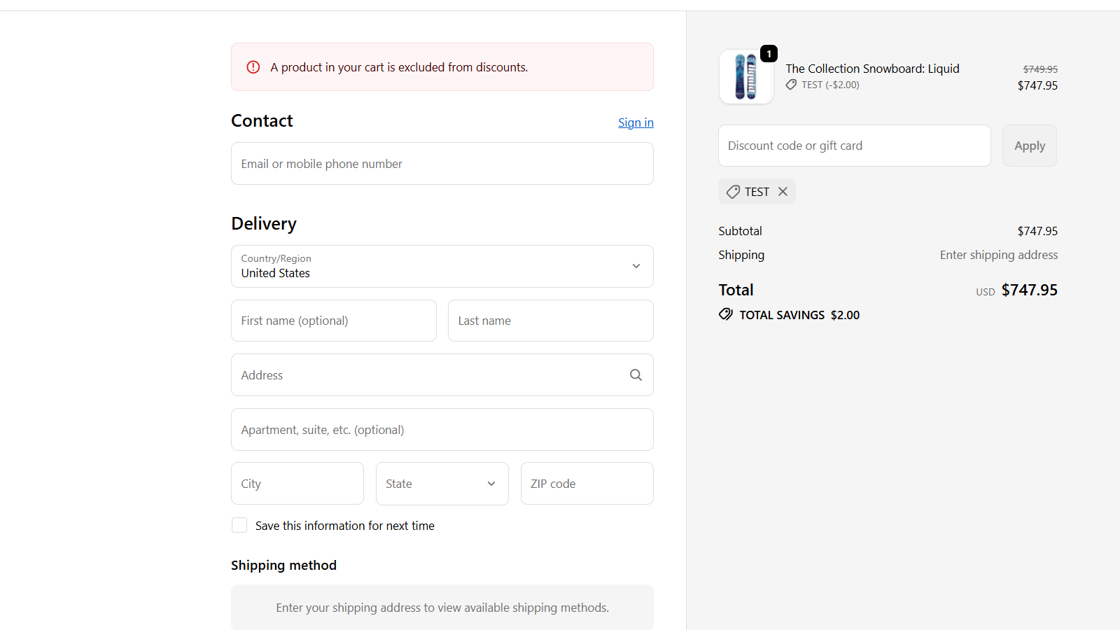 Prevention of the discount code
