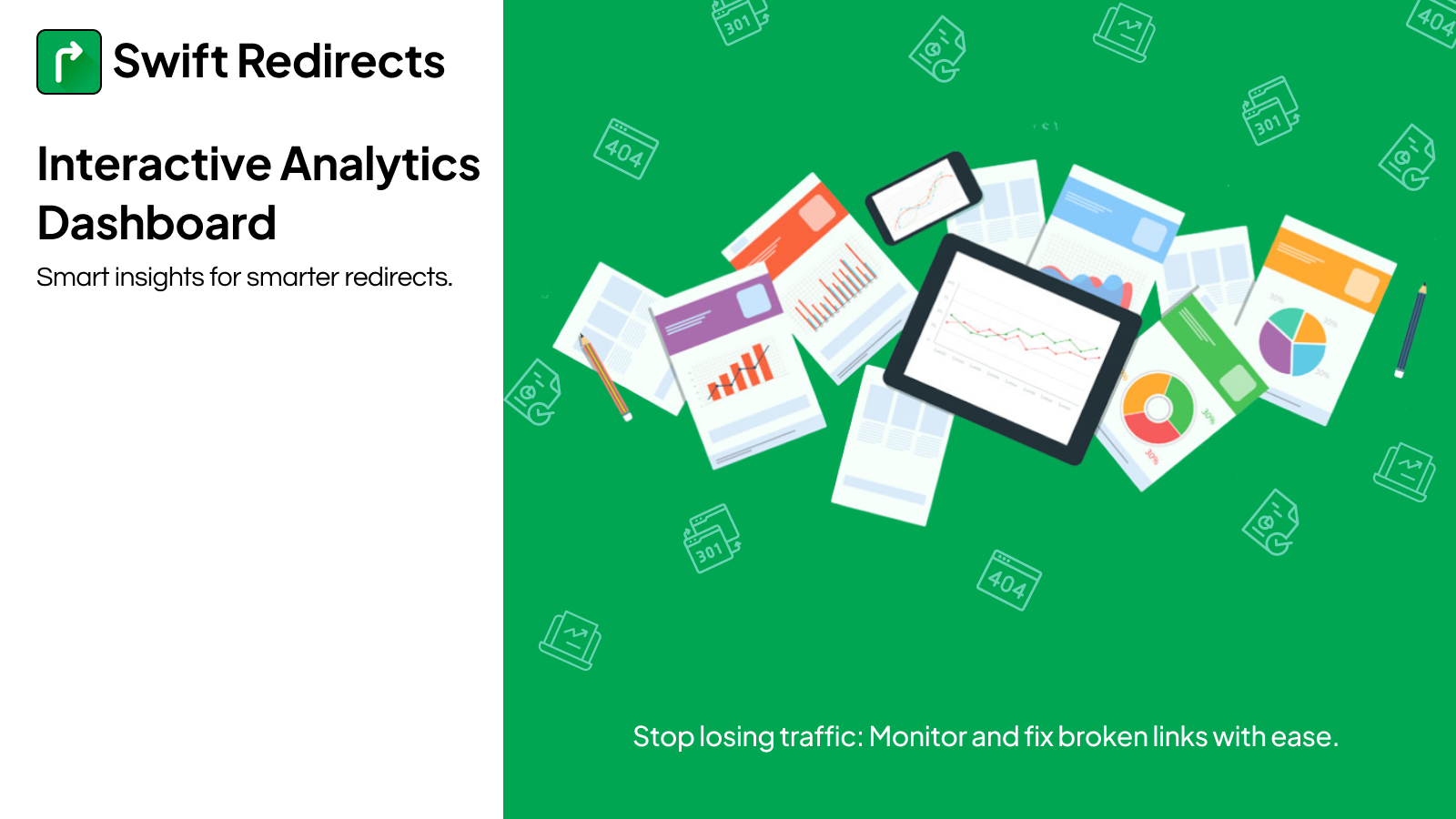 Analytics dashboard for 404s and redirects