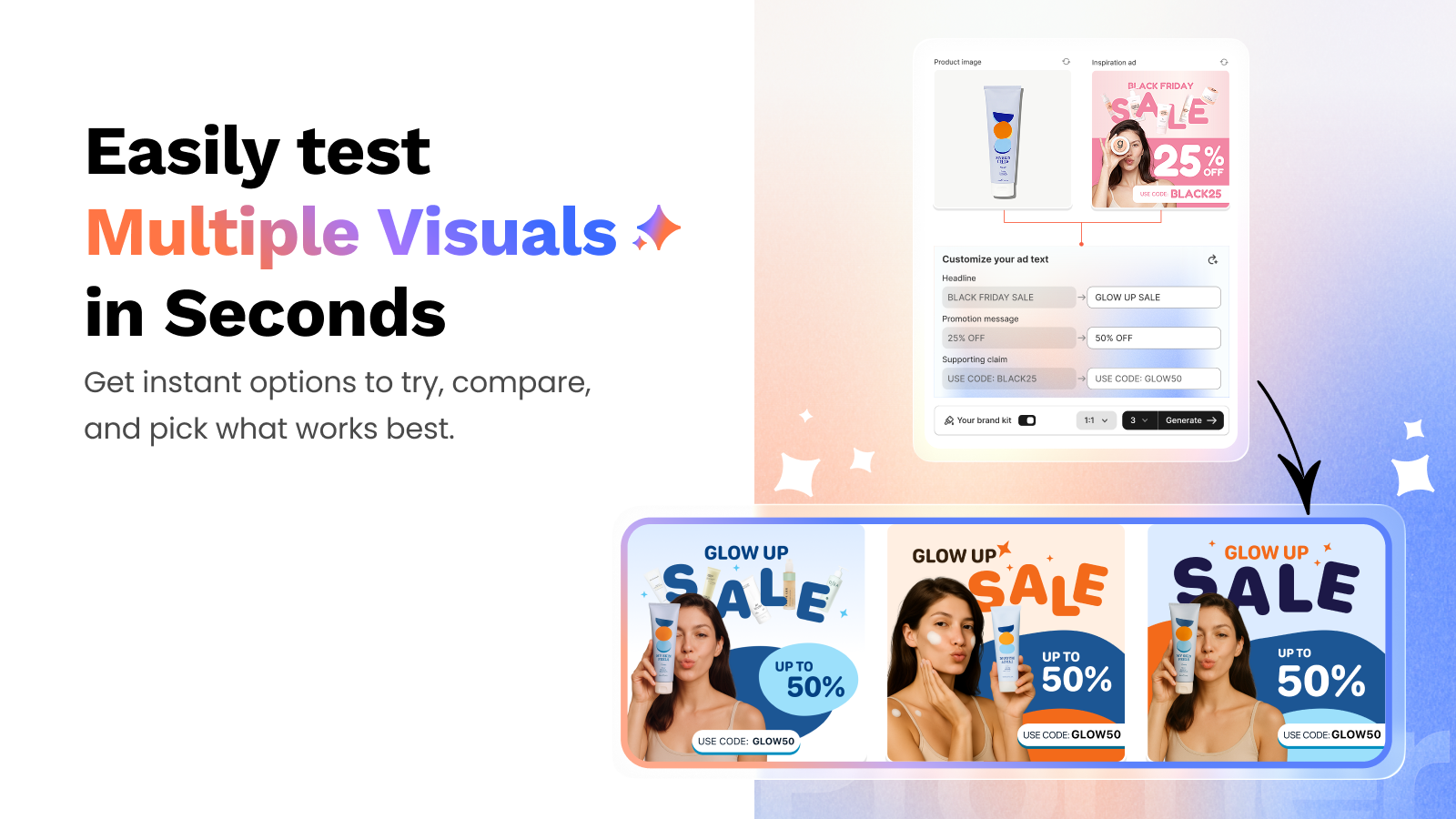 Create multiple variations in minute to run fast and A/B testing