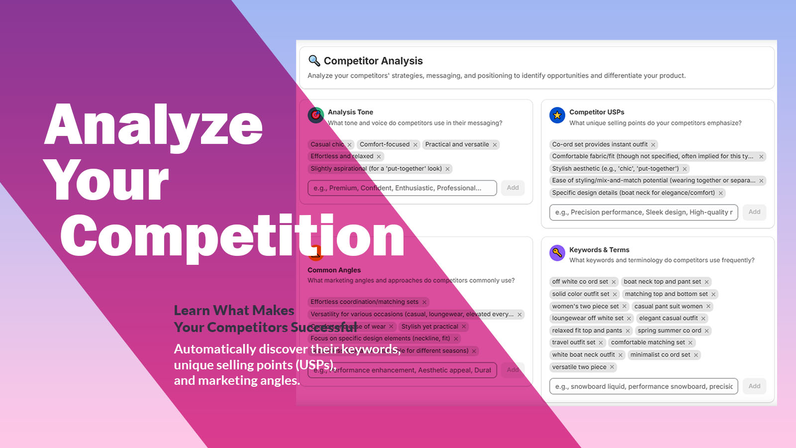 showing keywords and unique selling points of competitor