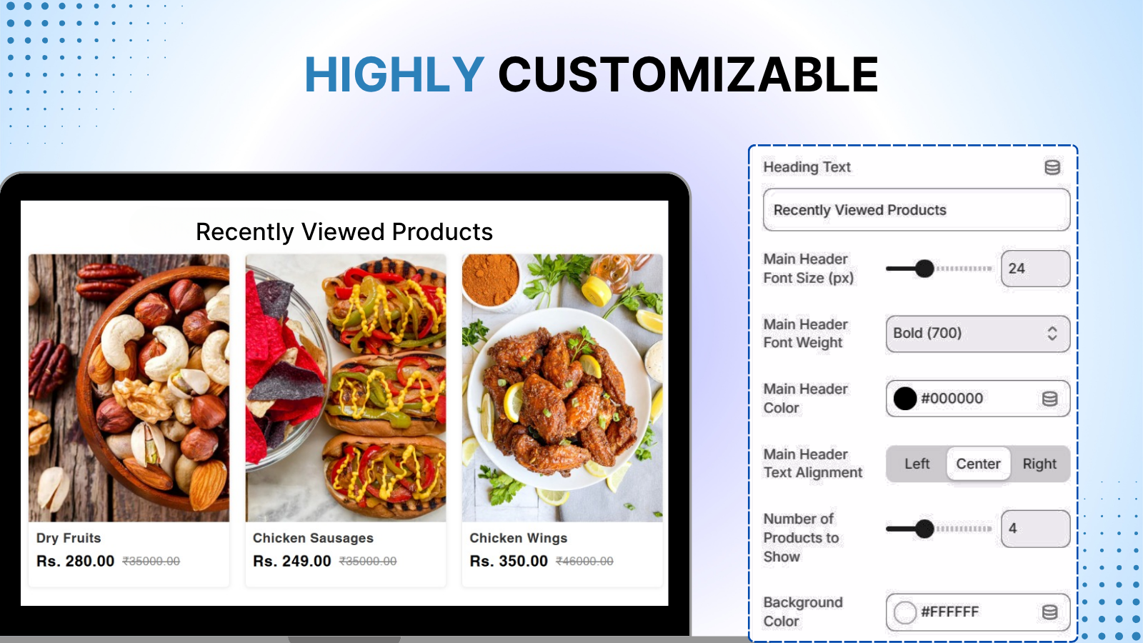 recently viewed products with customization