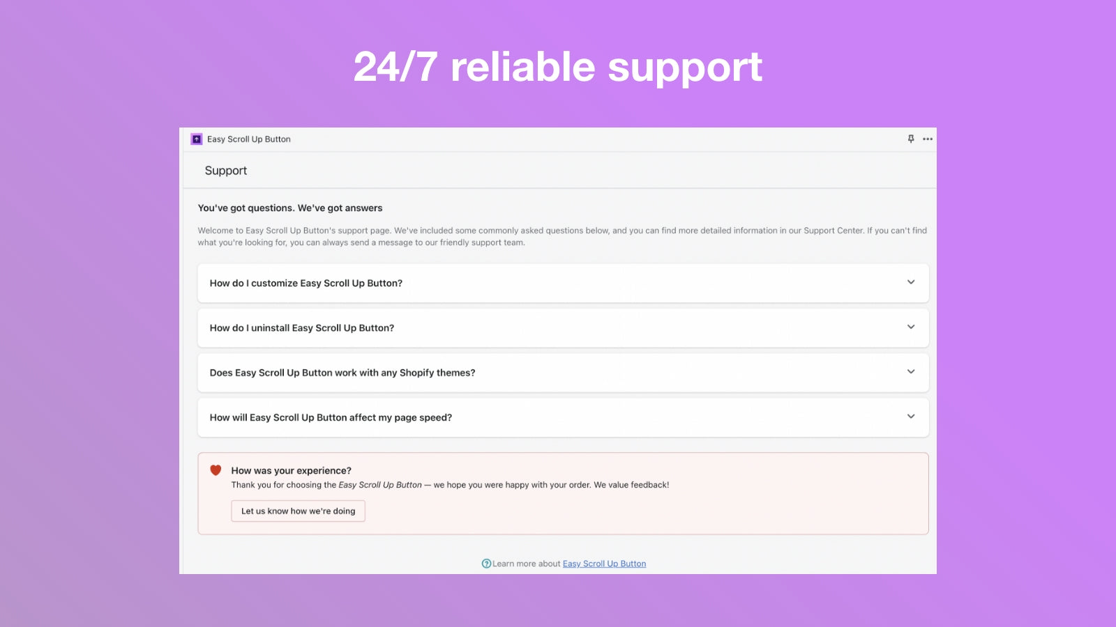 easy scroll up button - reliable support 24/7