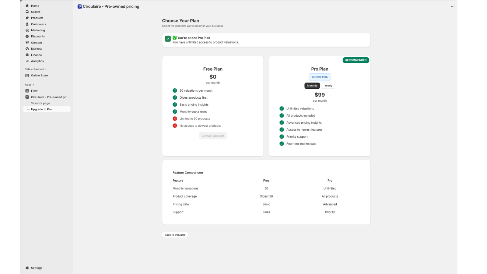 Screenshot showing Circulaire Pro subscription benefits