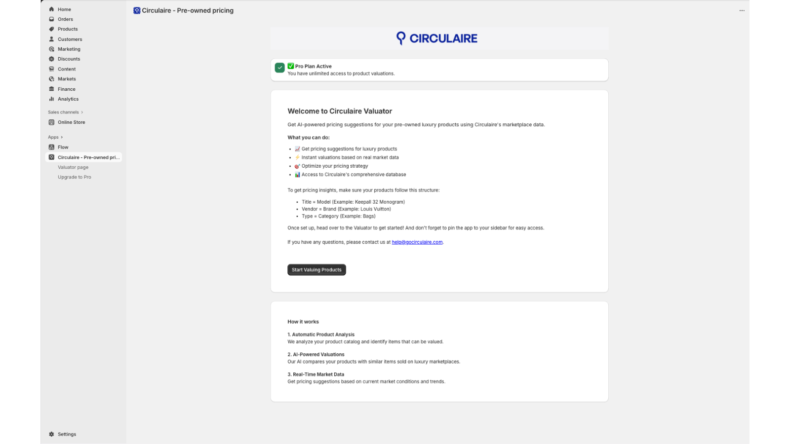 Screenshot showing Circulaire start page