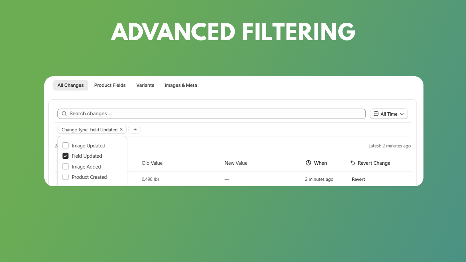 Product Log Changes, undo changes, revert product changes