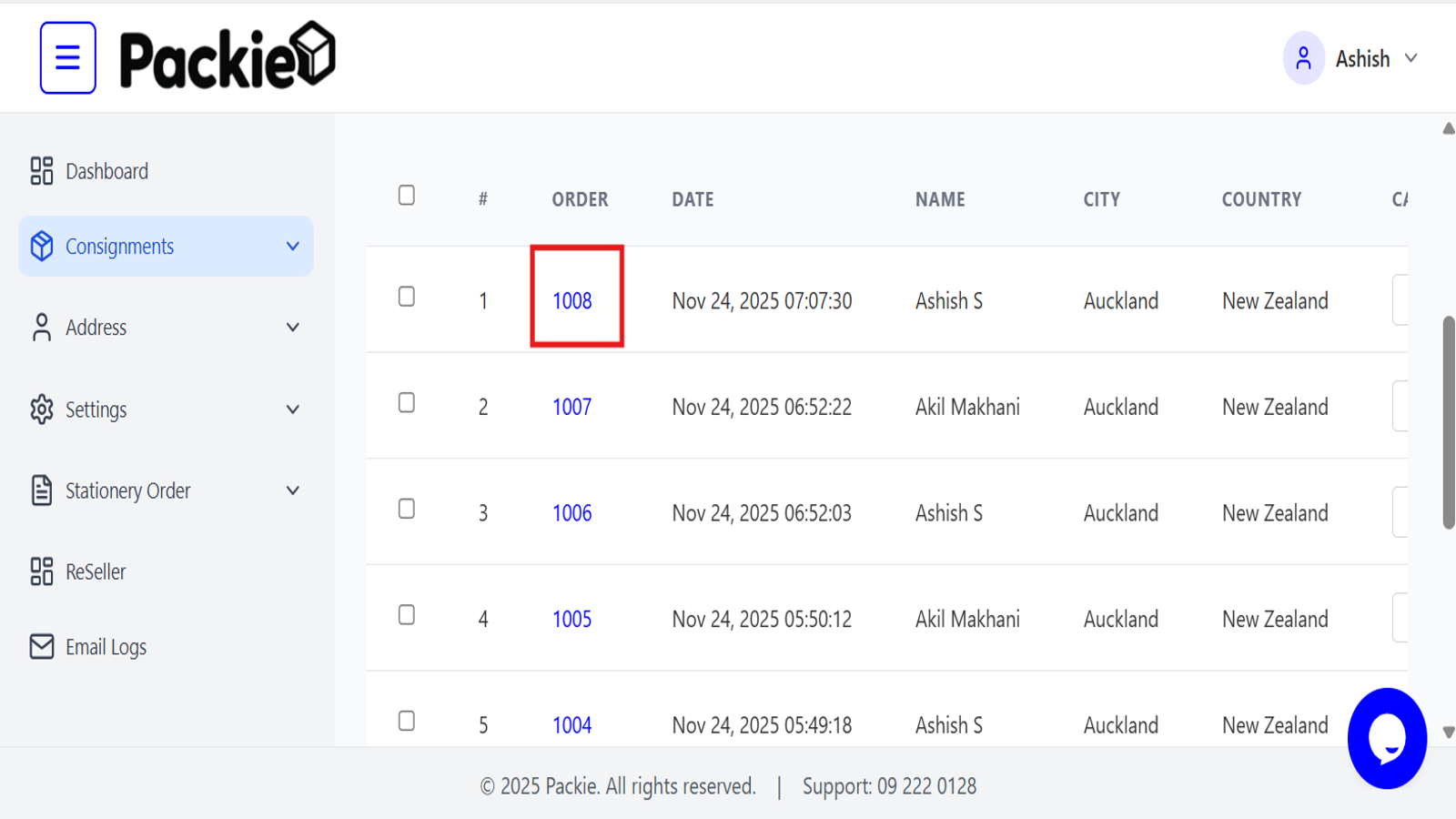 View all synced Shopify orders in Packie