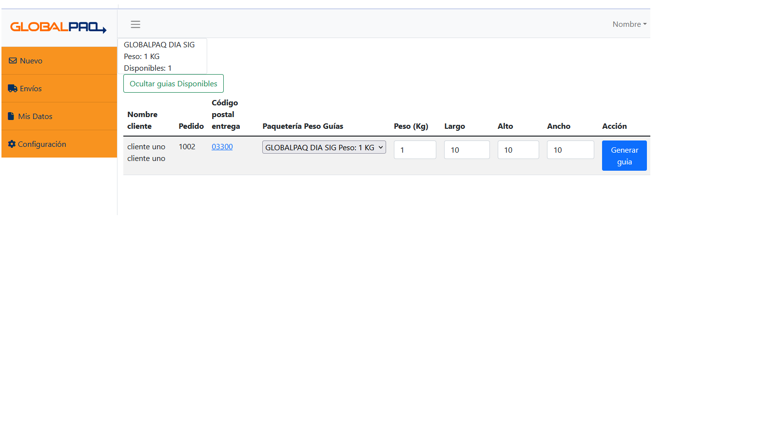 Obtiene los pedidos de su tienda y sus guías disponibles