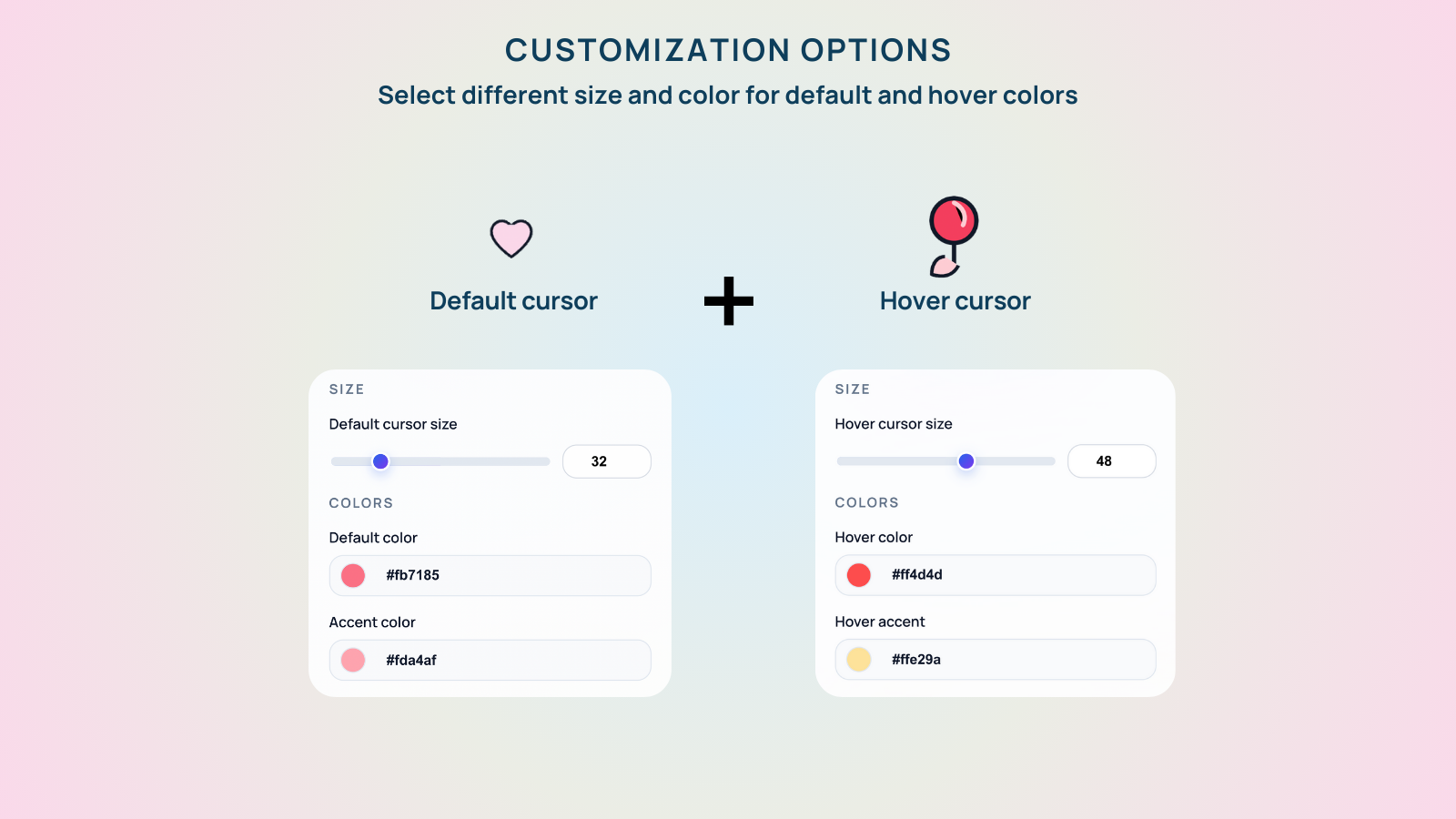 Different size and color settings for default and hover cursors