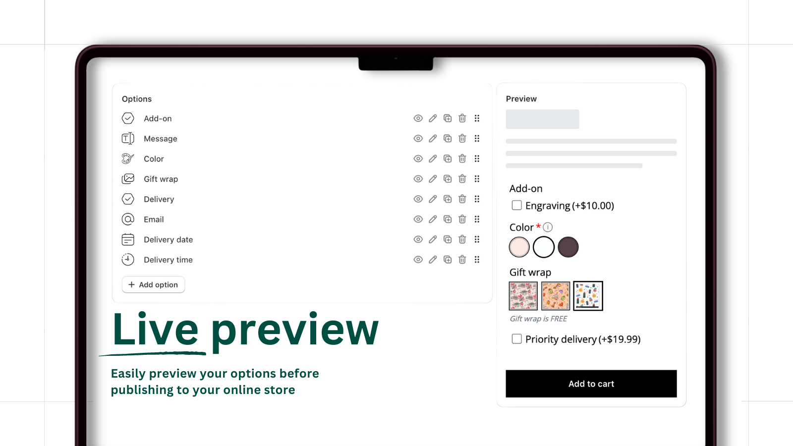 Optionize - Live preview