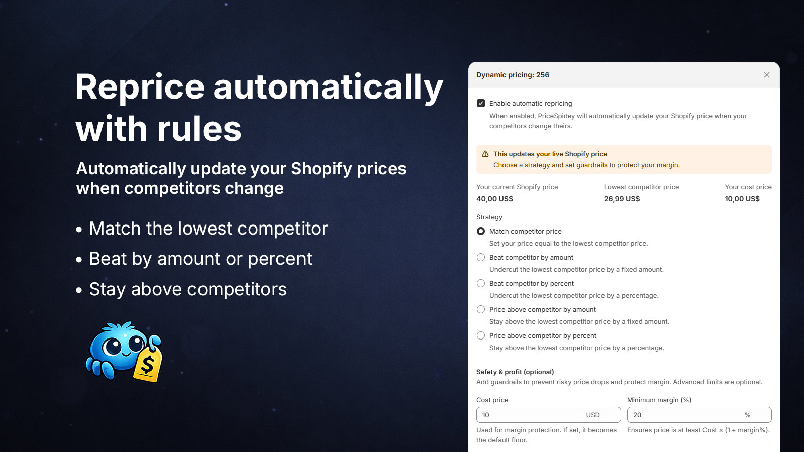 Automatic repricing rules based on competitor changes