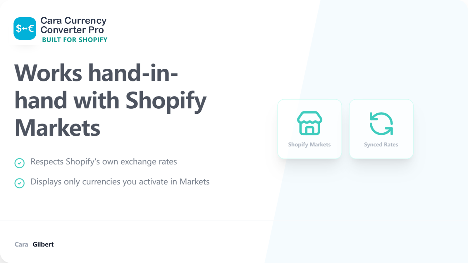 Cara Currency Converter Pro works with Shopify Markets and syncs