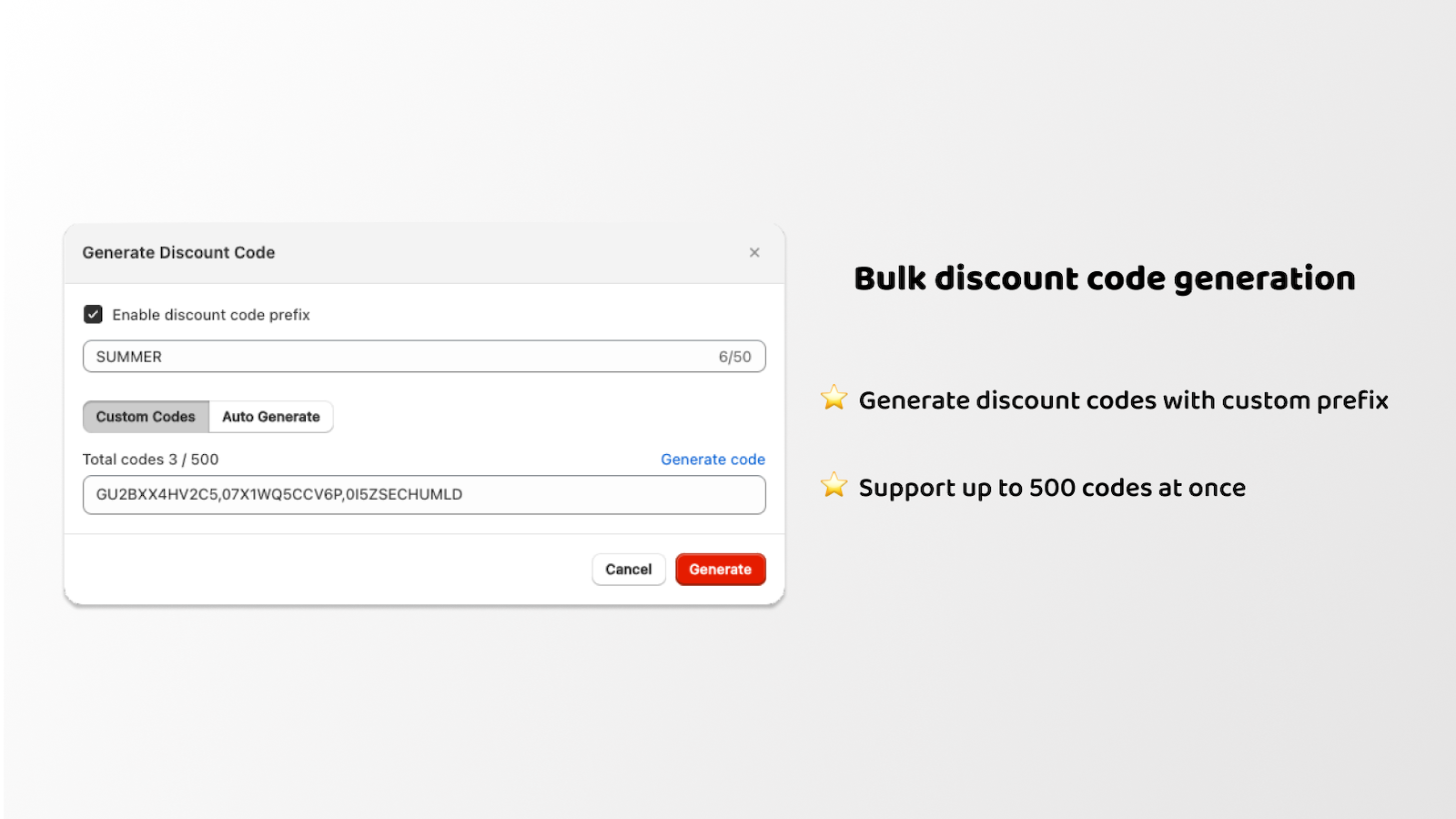 Bulk discount code generation
