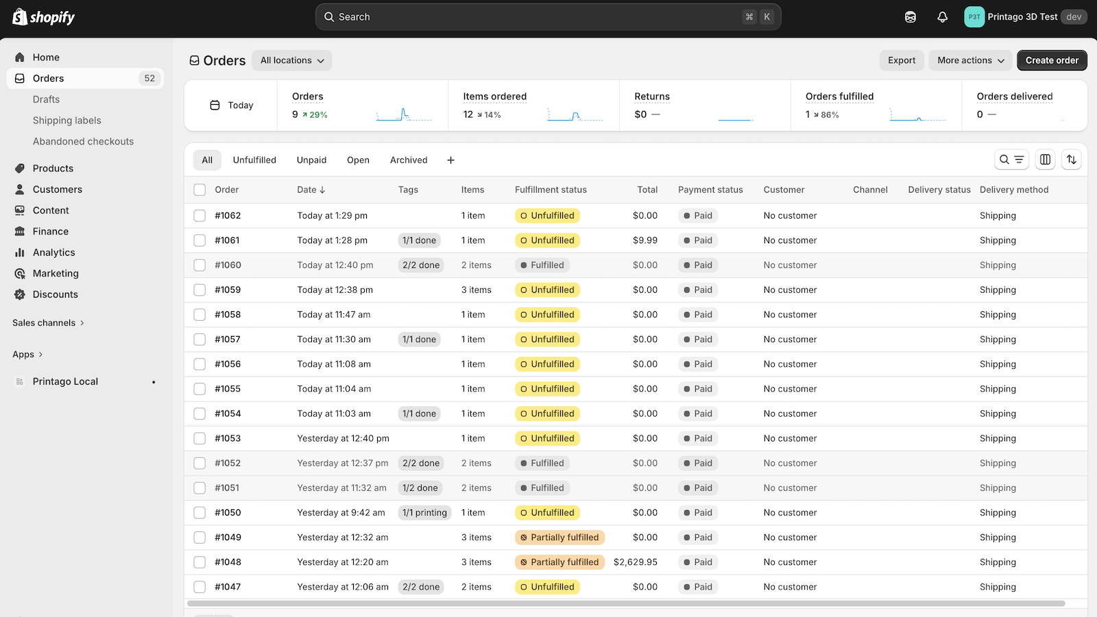 Shopify orders instantly synced and queued for production