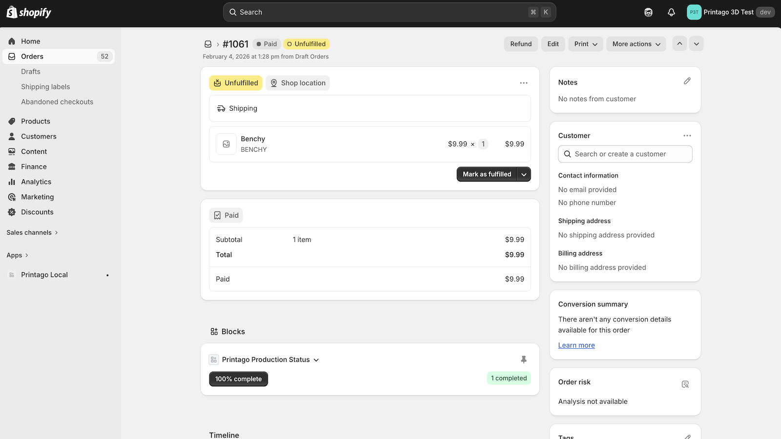 Live print job state for each order viewable directly in the UI