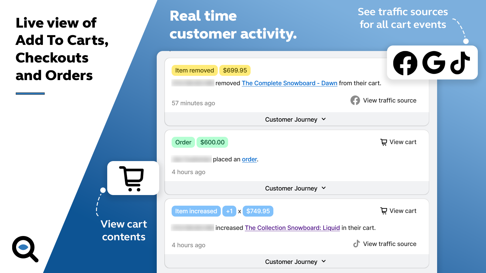 CartSpy - Live view of Add To Carts, Checkouts and Orders