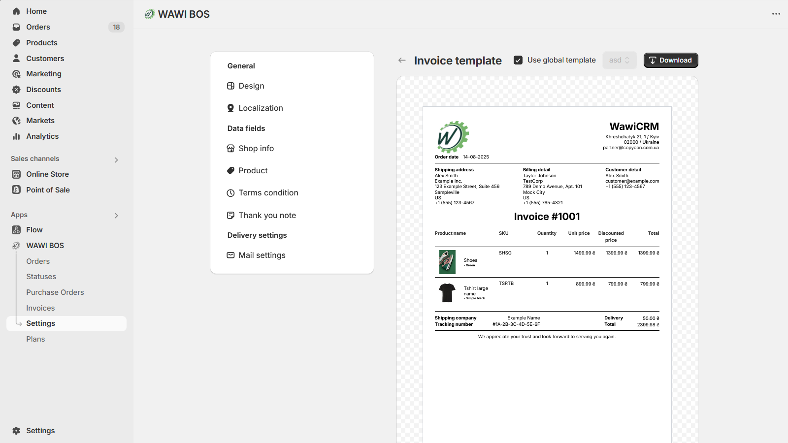 Invoices setup