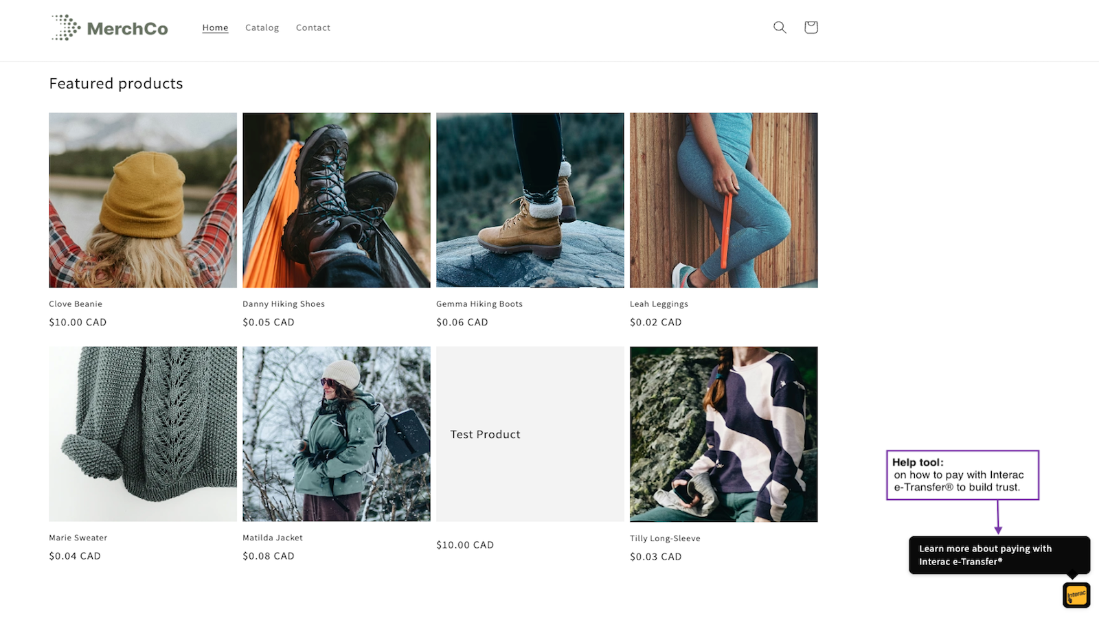 Help tool for Interac payment.