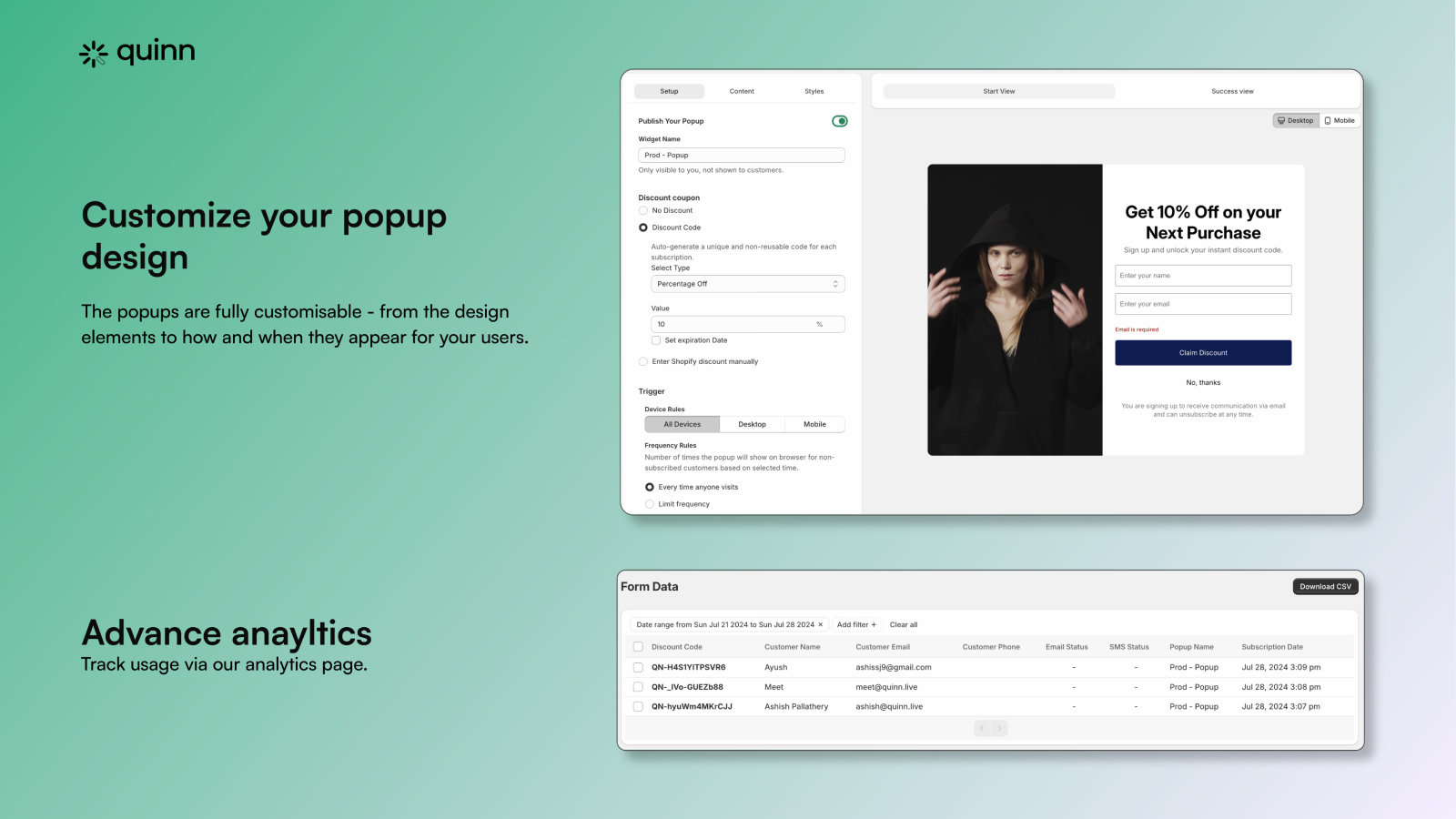 Customizer and analytics